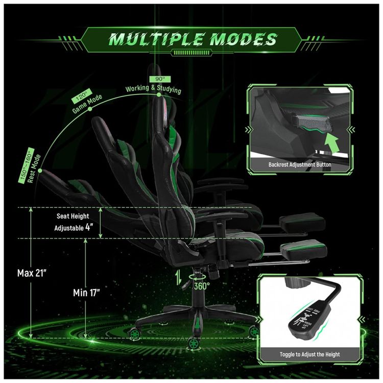 Cadeira-Gamer-Ergonomica-Giratoria-com-Apoio-para-Lombar-e-foto-3