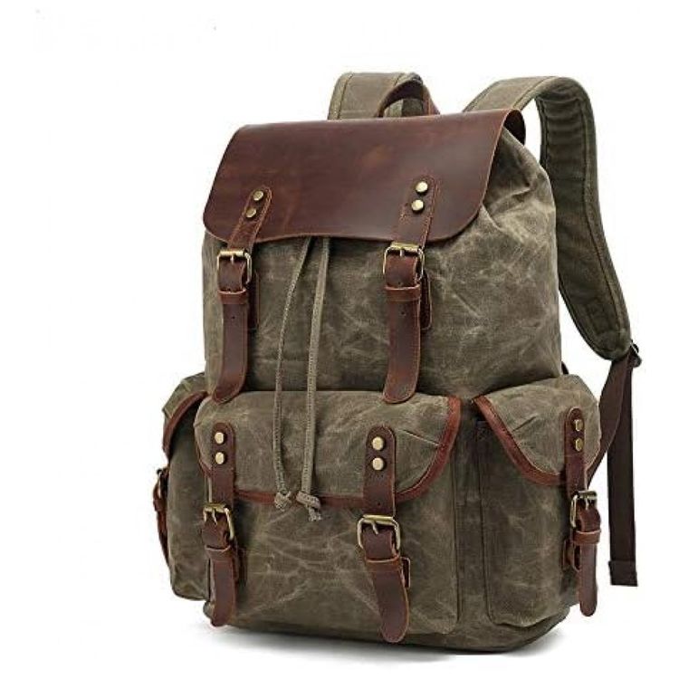 Mochila-de-Lona-Encerada-e-Couro-para-Laptop-Lmagice-Verde-foto-0