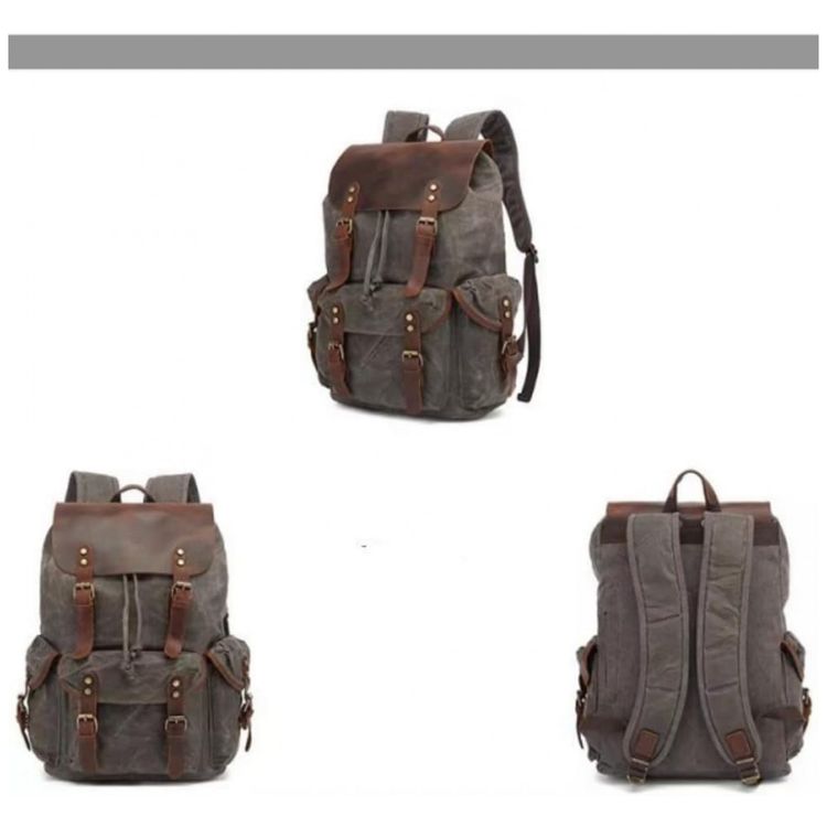 Mochila-de-Lona-Encerada-e-Couro-para-Laptop-Lmagice-Cinza-foto-1