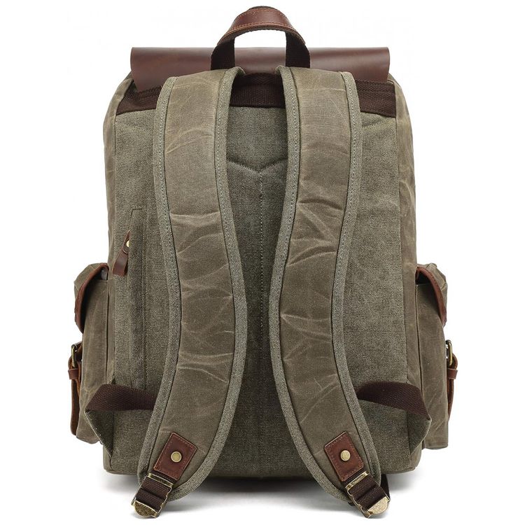 Mochila-de-Lona-Encerada-e-Couro-para-Laptop-Lmagice-Verde-foto-2