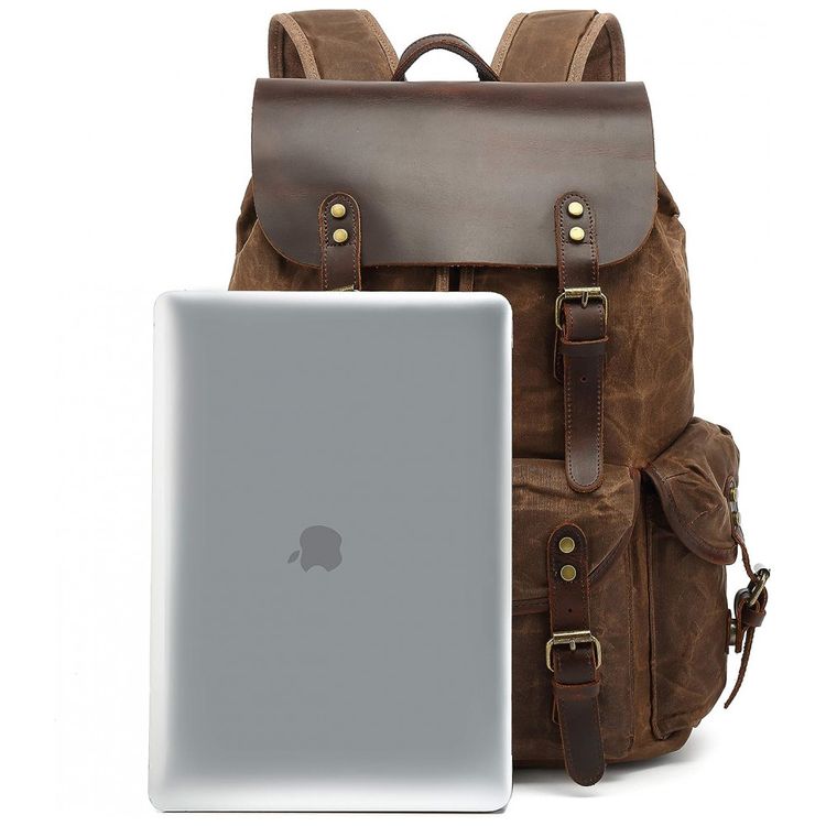 Mochila-de-Lona-Encerada-e-Couro-para-Laptop-Lmagice-Cinza-foto-4