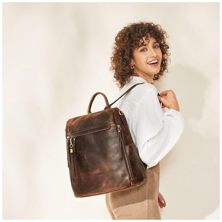 Mochila-Feminina-de-Couro-Vintage-S-ZONE-Marrom-Escuro-foto-1