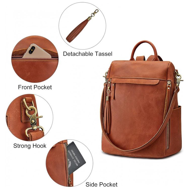 Mochila-Feminina-de-Couro-Vintage-S-ZONE-Marrom-Conhaque-foto-4