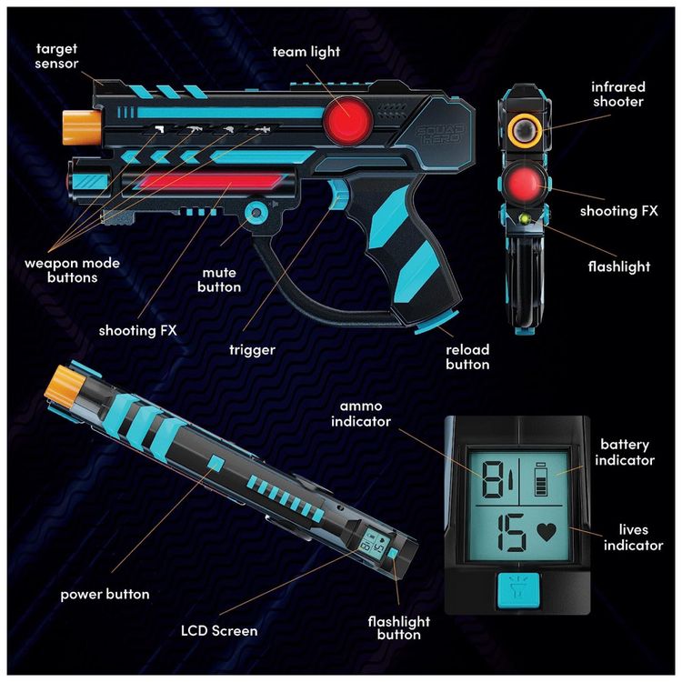 4-Pistolas-a-Laser-Recarregaveis-com-Cintos-Sensores-LCDs-foto-3