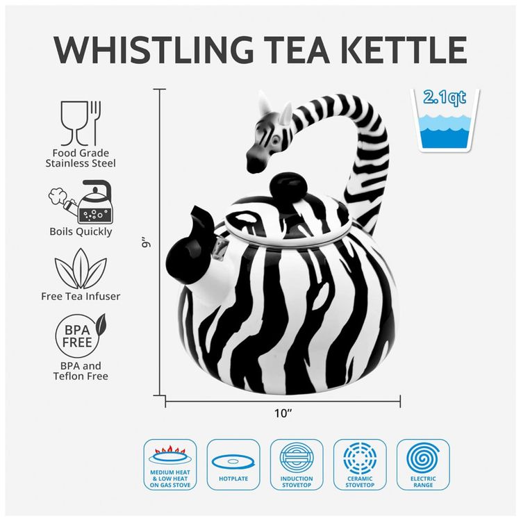 Chaleira-de-Cha-2.1-Litros-em-Esmalte-com-Apito-UP-Zebra-foto-1