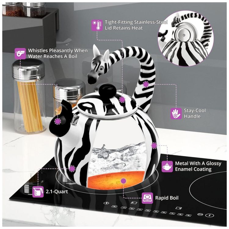 Chaleira-de-Cha-2.1-Litros-em-Esmalte-com-Apito-UP-Zebra-foto-2