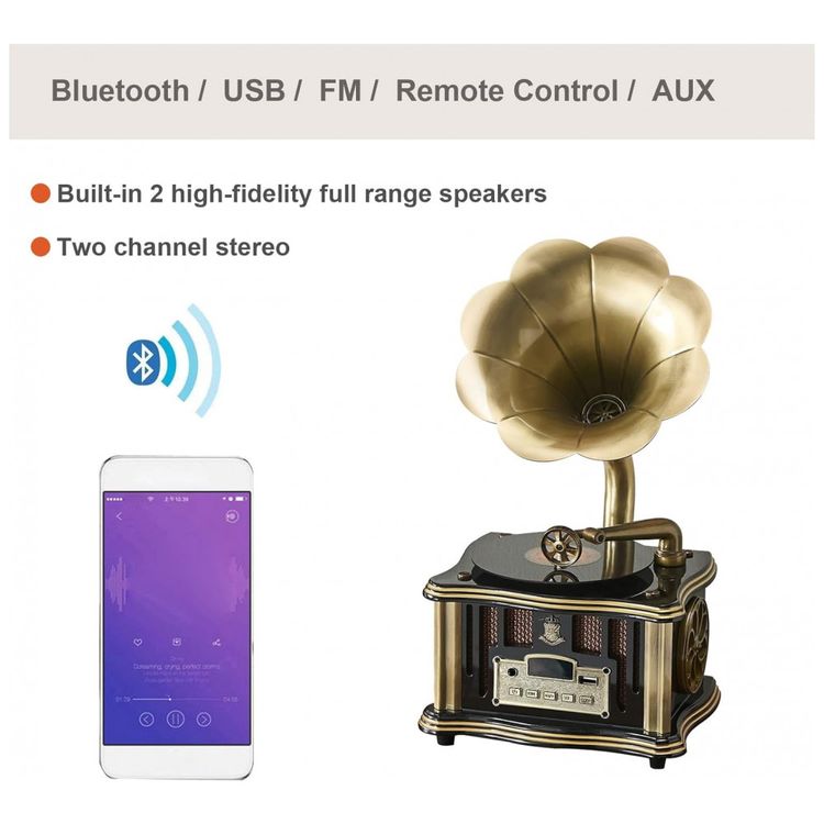 Mini-Gramofone-Retro-com-Entrada-USB-AUX-Radio-FM-foto-2