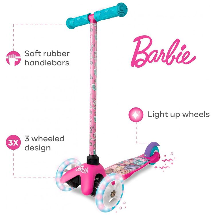 Patinete-Infantil-com-3-Rodas-Iluminadas-da-Barbie-Rosa-foto-1