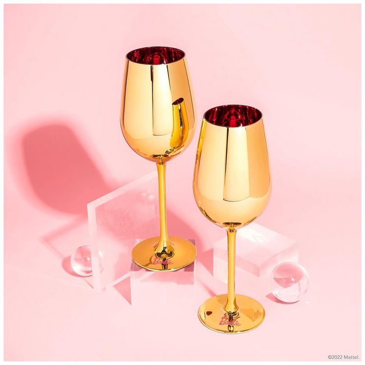 Kit-de-Tacas-para-Vinho-da-Barbie-500-mL-Ouro-com-Vidro-de-foto-1