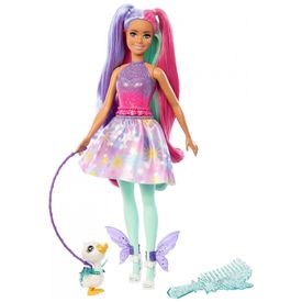 Boneca-Barbie-com-Roupa-de-Conto-de-Fadas-e-Animal-de-foto-0