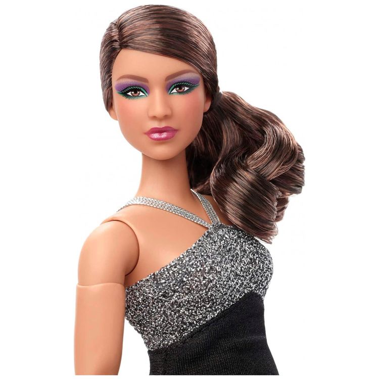 Boneca-Barbie-Articulada-com-Cabelo-Castanho-e-vestido-foto-1