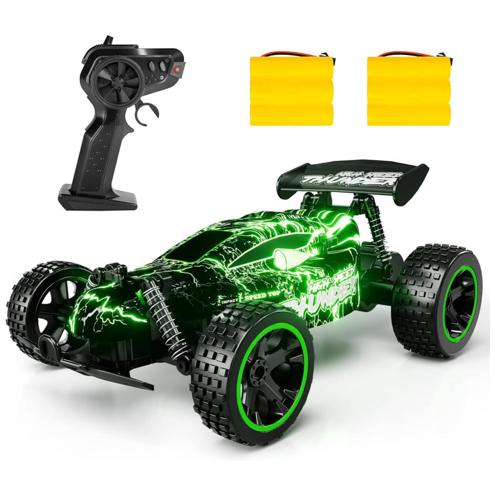 Carrinho de Controle Remoto 2.4 Ghz de Alta Velocidade Escala 1:18 com 2 Baterias Recarregáveis, Tecnock, Verde