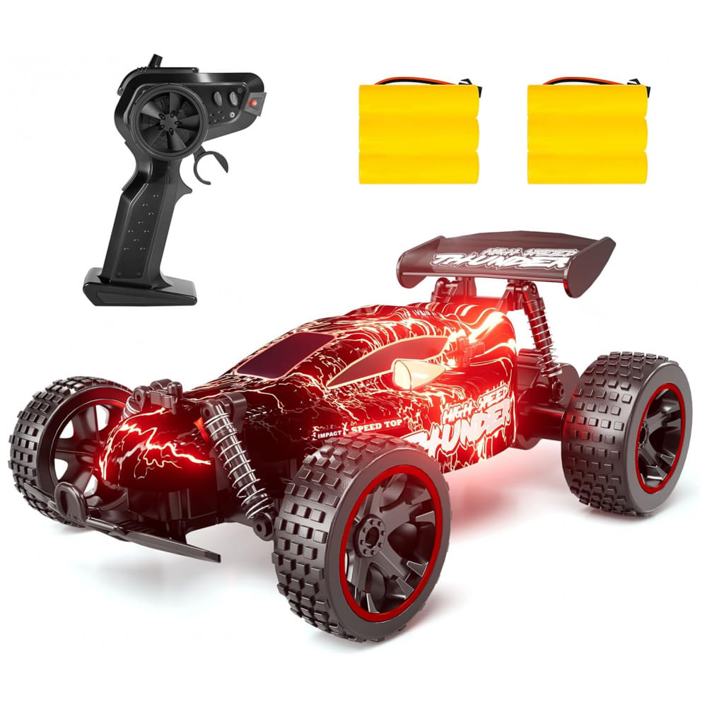 Carrinho de Controle Remoto 2.4 Ghz de Alta Velocidade Escala 1:18 com 2 Baterias Recarregáveis, Tecnock, Vermelho