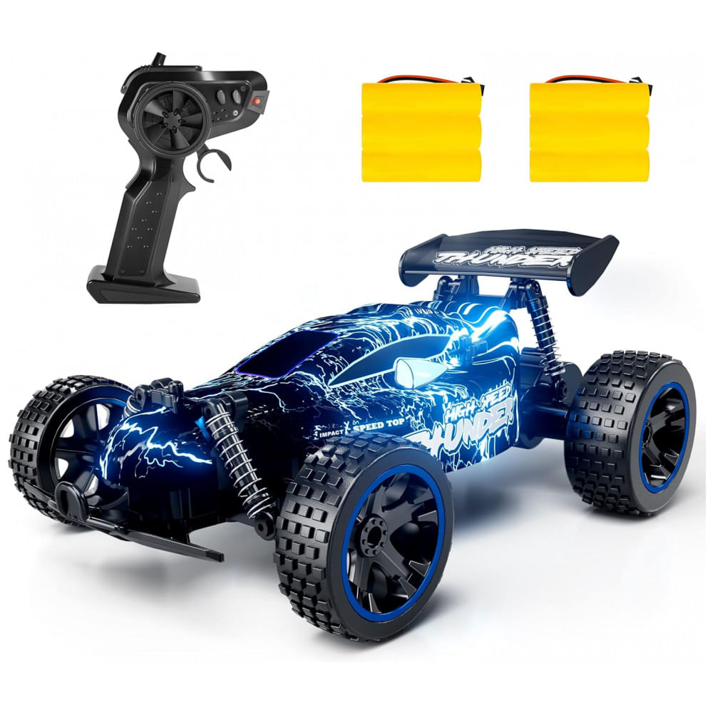 Carrinho de Controle Remoto 2.4 Ghz de Alta Velocidade Escala 1:18 com 2 Baterias Recarregáveis, Tecnock, Azul