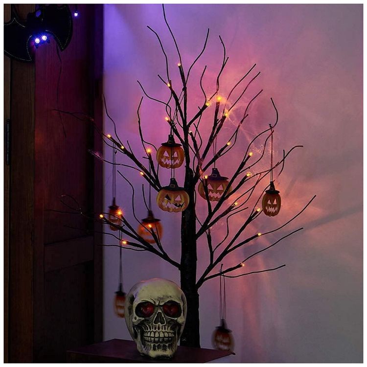Arvore-de-Halloween-a-Bateria-com-24-Luzes-Roxas-8-Enfeites-foto-0