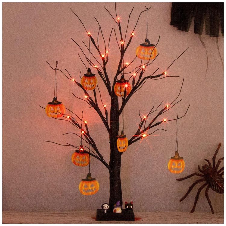 Arvore-de-Halloween-a-Bateria-com-24-Luzes-Roxas-8-Enfeites-foto-1