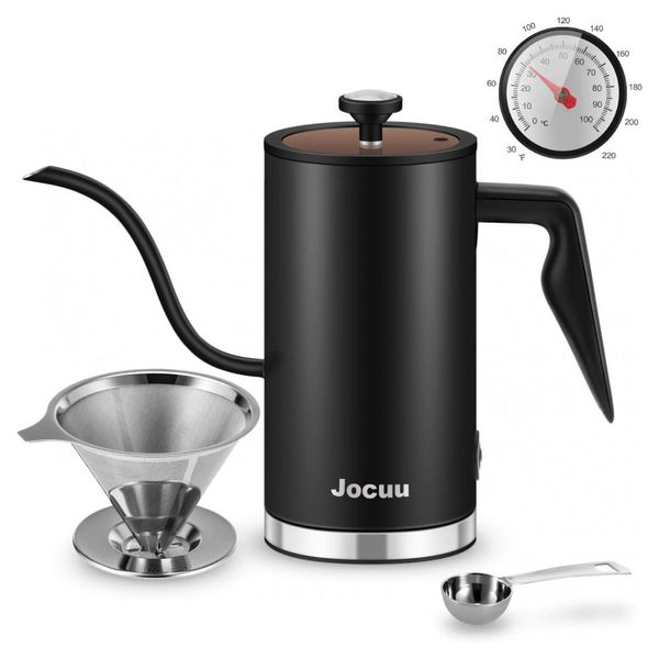Chaleira Elétrica Gooseneck, 0.5L, Aço Inoxidável, Fosco, 110v, JOCUU, Preto
