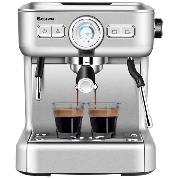 Cafeteira Elétrica Expresso Semiautomática 20 Bar, 2L, 1400W, COSTWAY 24583US CYPE, Prateado