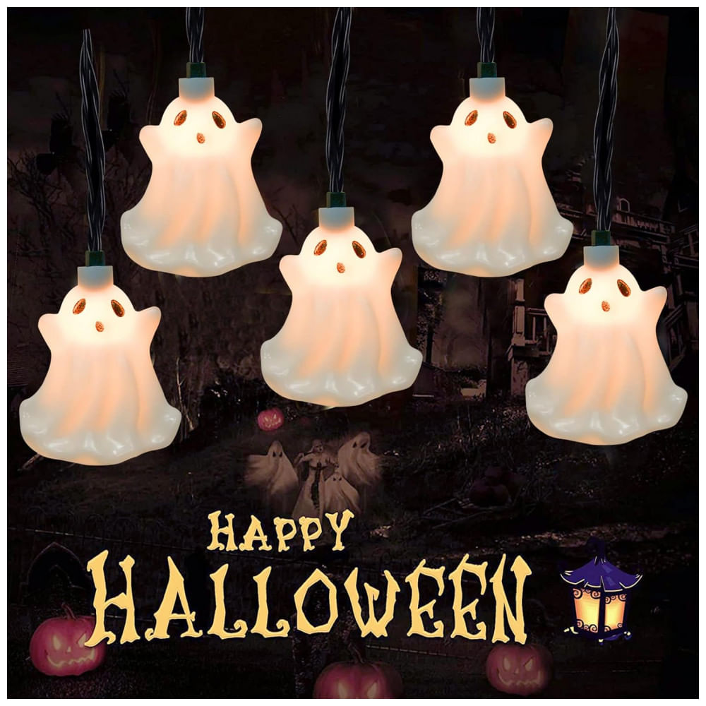 Luzes de corda de abóbora de Halloween, luzes de lanterna de abóbora de 8,5 pés com 10 luzes de abóbora de nylon, luzes de corda de lanterna Jack O