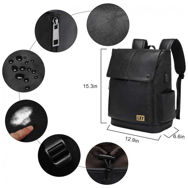 Mochila-Unissex-de-Couro-Sintetico-para-Laptop-e-Porta-foto-3