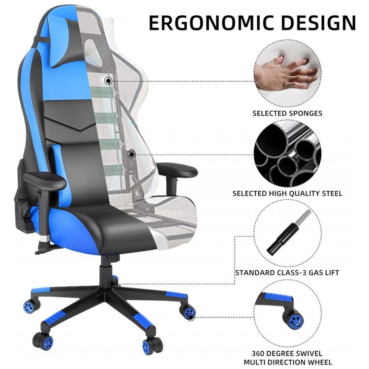 Cadeira-Gamer-Ergonomica-com-Apoio-para-Lombar-e-Encosto-de-foto-2