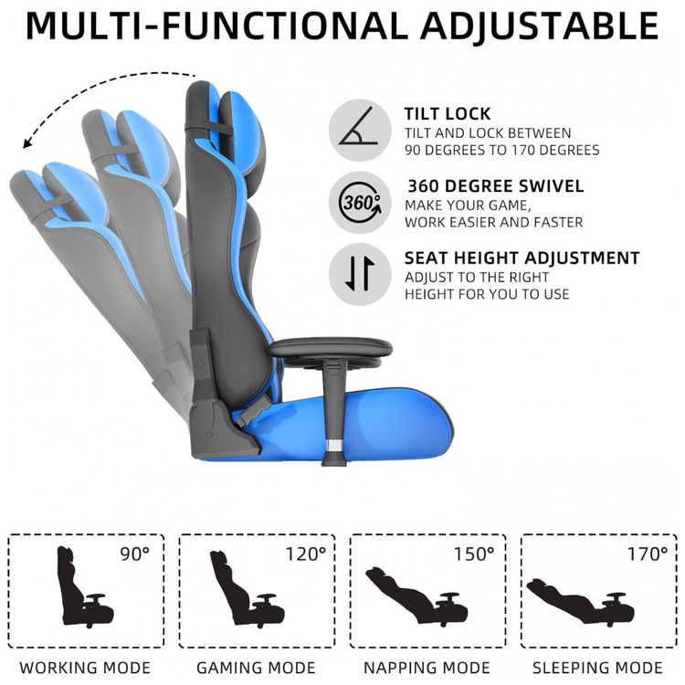 Cadeira-Gamer-Ergonomica-com-Apoio-para-Lombar-e-Encosto-de-foto-4