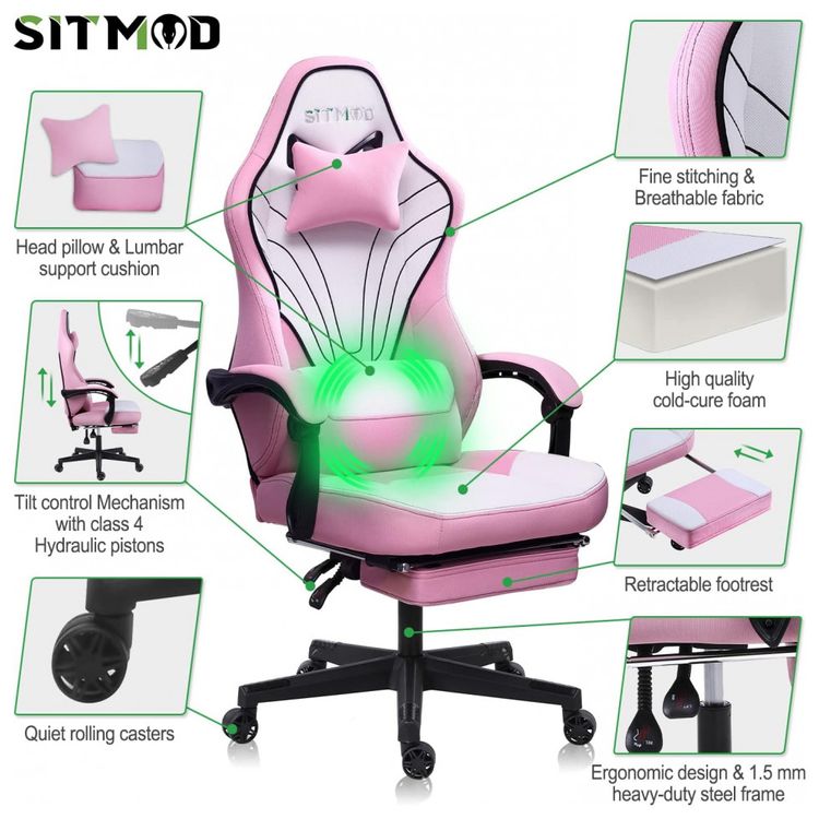 Cadeira-Gamer-Reclinavel-e-Giratoria-com-Apoio-para-Lombar-e-foto-2