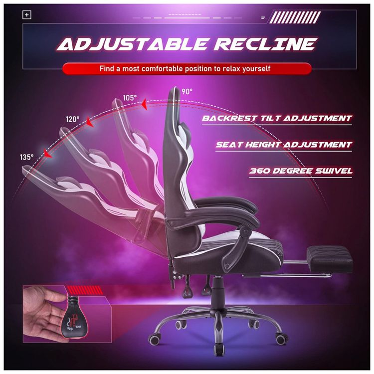 Cadeira-Gamer-Reclinavel-e-Giratoria-com-Apoio-para-Lombar-foto-4