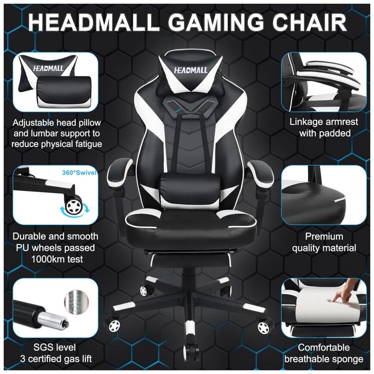 Cadeira-Gamer-Reclinavel-e-Giratoria-com-Apoio-para-Lombar-foto-2