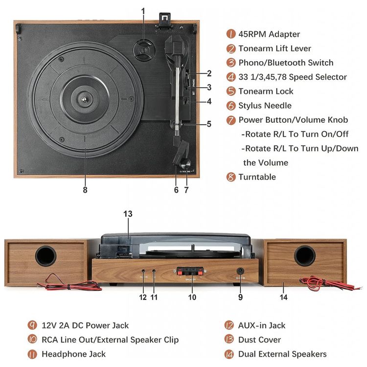 Toca-Discos-Retro-com-3-Velocidades-e-Alto-Falantes-Estereo-foto-1