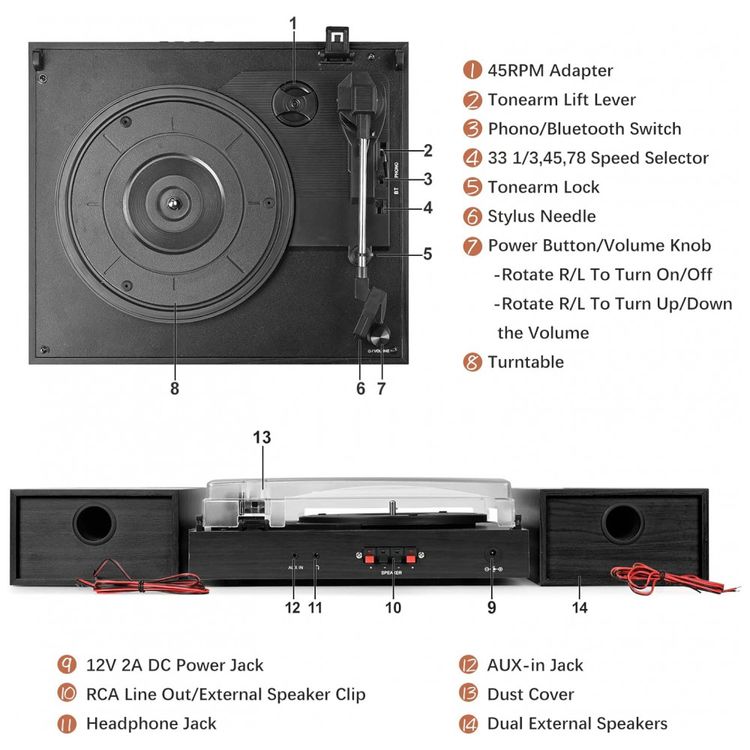 Toca-Discos-Retro-com-3-Velocidades-e-Alto-Falantes-Estereo-foto-1