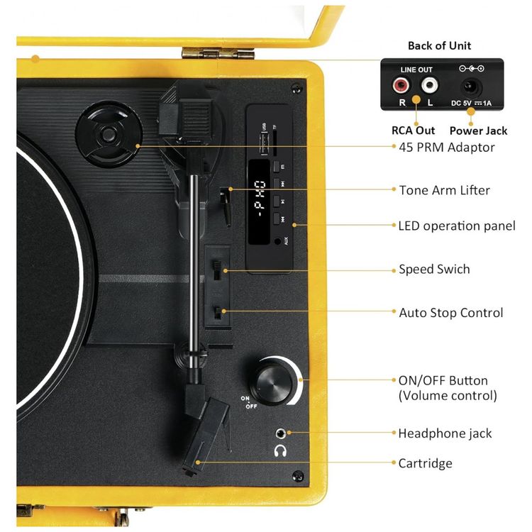 Toca-Discos-Retro-3-Velocidades-com-Funcoes-Bluetooth-Radio-foto-5