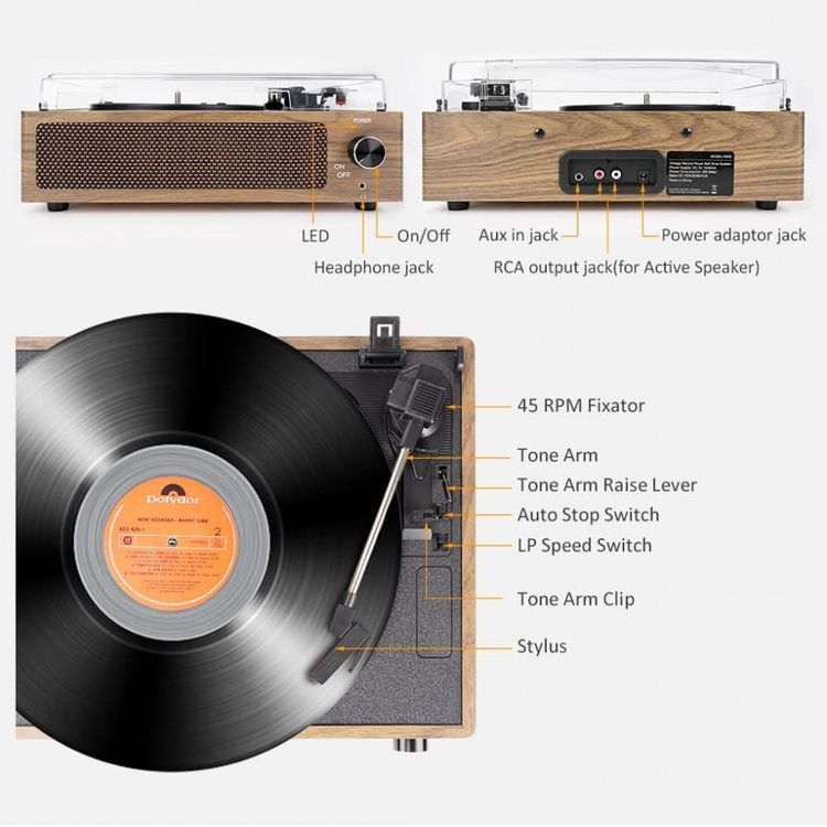 Toca-Discos-Retro-3-Velocidades-com-AUX-e-Alto-Falantes-foto-3