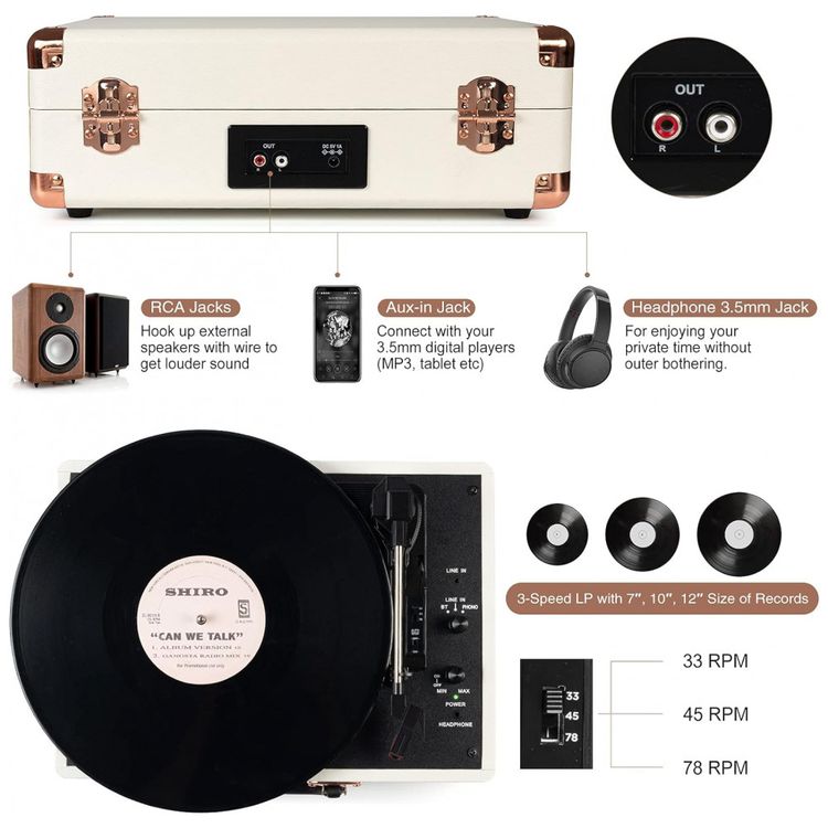 Toca-Discos-Retro-3-Velocidades-com-Bluetooth-e-Alto-foto-2