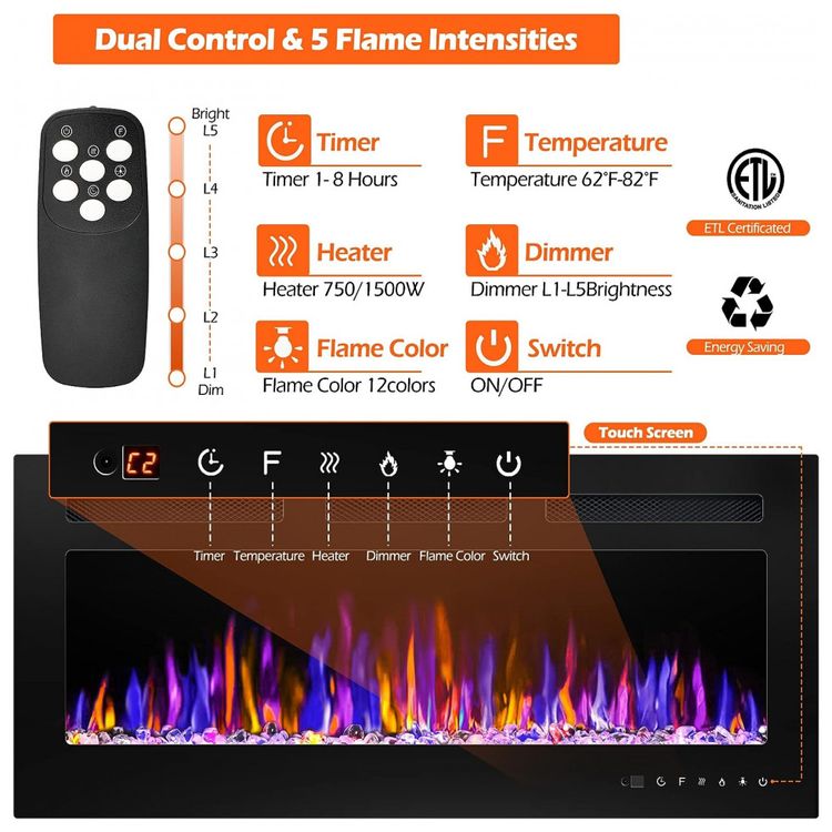 Lareira-Eletrica-de-Embutir-A43x76L-com-Controle-Remoto-e-foto-2