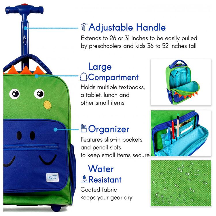 Mochila-Escolar-Infantil-com-Rodinhas-40cm-TWISE-Dino-para-foto-5