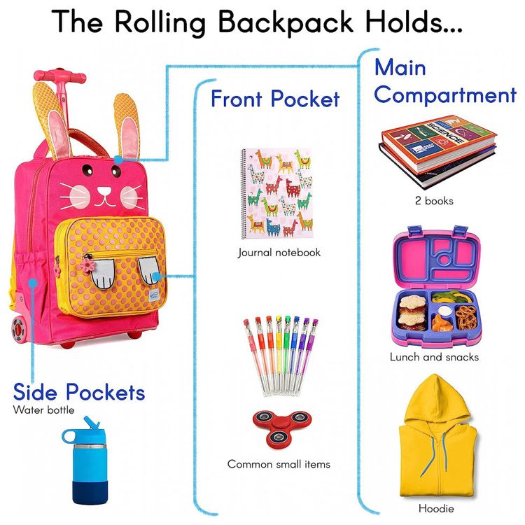 Mochila-Escolar-Infantil-com-Rodinhas-40cm-TWISE-Coelha-para-foto-3