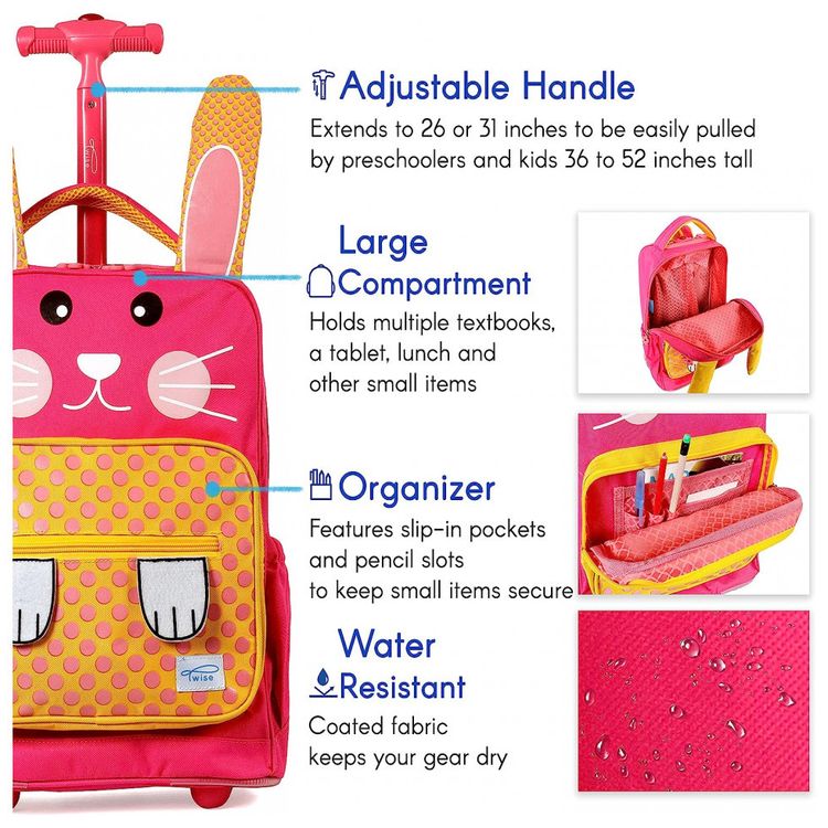 Mochila-Escolar-Infantil-com-Rodinhas-40cm-TWISE-Coelha-para-foto-5