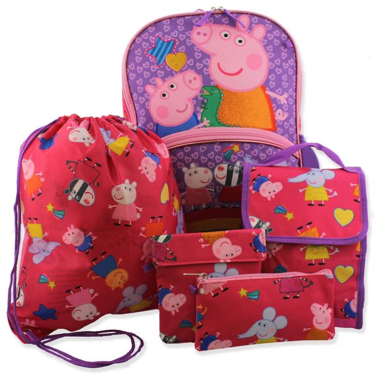 Mochila-Escolar-Infantil-Peppa-Pig-com-5-Pecas-Confortavel-e-foto-0