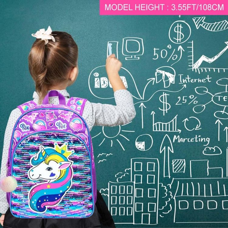 Mochila-Escolar-Infantil-40cm-AGSDON-Unicornio-3-Pecas-com-foto-4