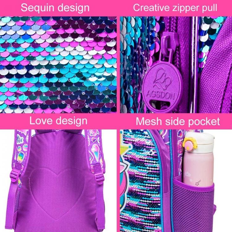Mochila-Escolar-Infantil-40cm-AGSDON-Unicornio-3-Pecas-com-foto-5