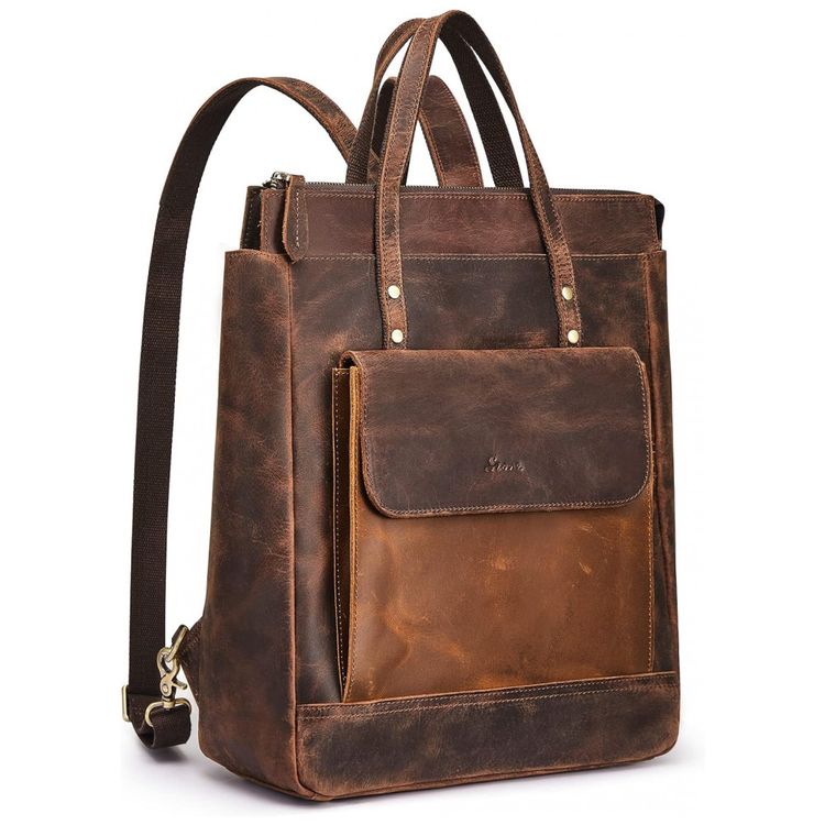 Mochila-Unissex-para-Laptop-de-Couro-S-ZONE-Marrom-foto-0