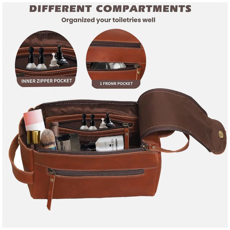 Necessaire-Masculina-Cuero-de-Couro--Marrom-Claro-foto-4