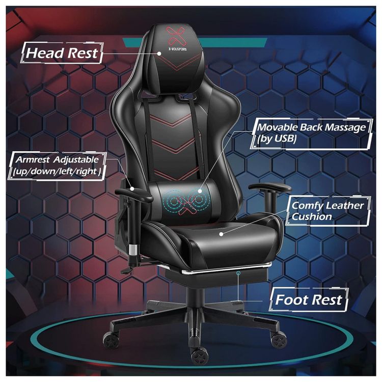 Cadeira-Gamer-Ergonomica-Giratoria-com-Suporte-Lombar-e-foto-1