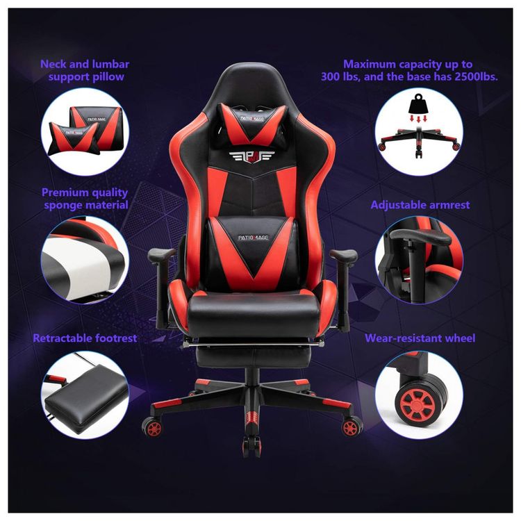 Cadeira-Gamer-Ergonomica-Giratoria-com-Suporte-Lombar-e-foto-4