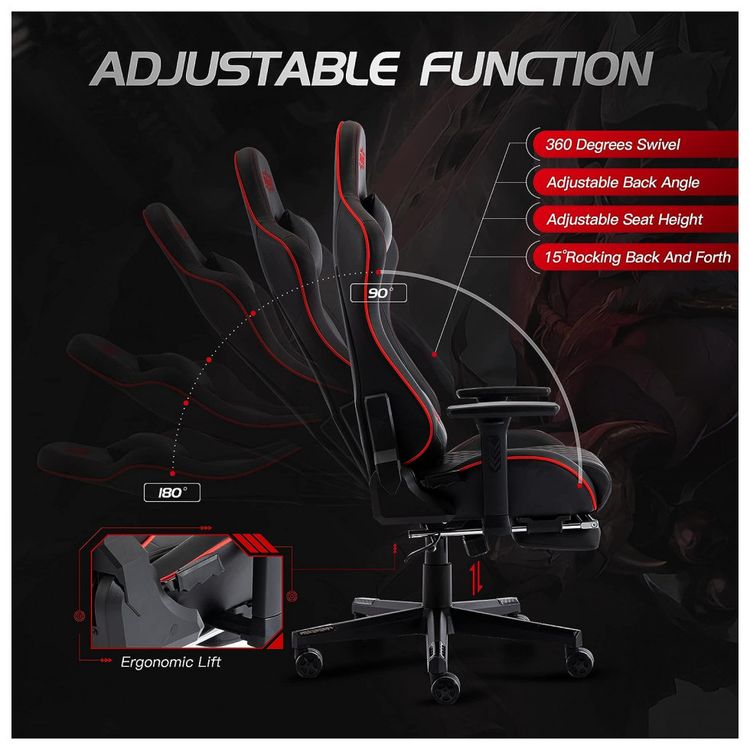 Cadeira-Gamer-Ergonomica-Giratoria-com-Suporte-Lombar-e-foto-3