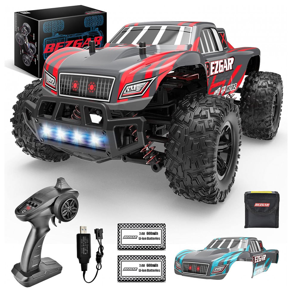 Carrinho de Controle Remoto BEZGAR HM202 Escala 120, Off Road, Vermelho