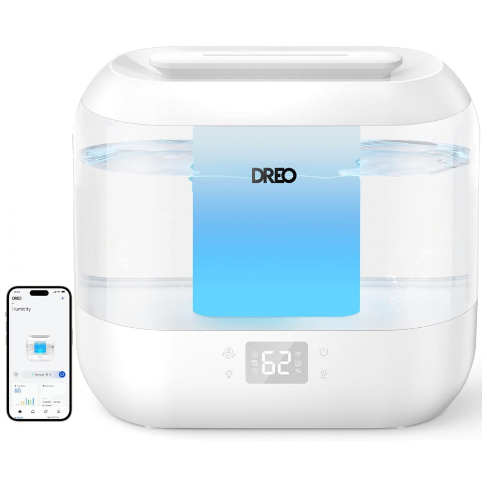 Umidificador Ultrassônico para Quarto 4L com Luz Noturna, Display LED e Controle de Voz APP, Dreo HM311S, Branco
