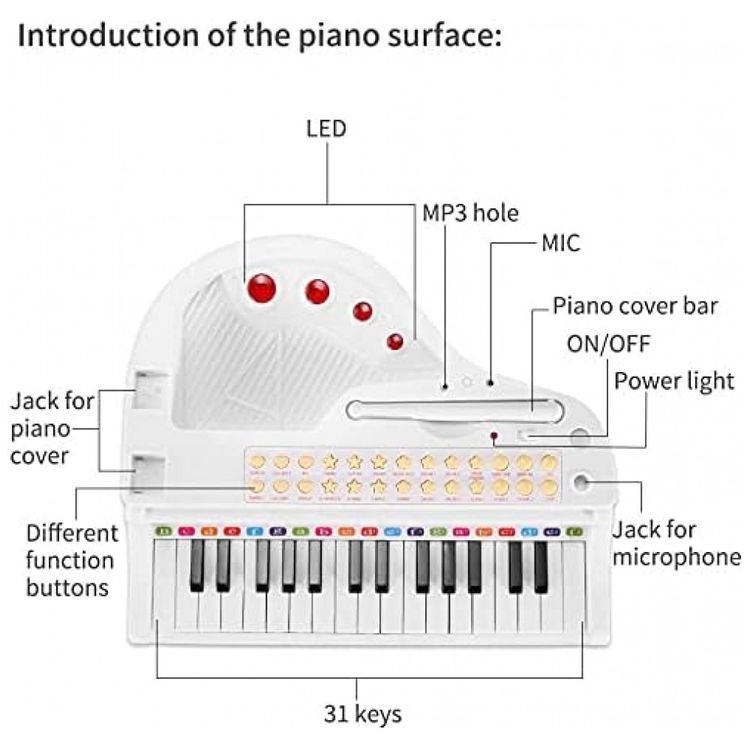 Piano-Teclado-Infantil-com-31-Teclas-Microfone-e-Banco-foto-2