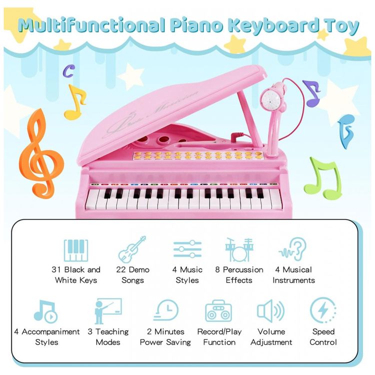 Piano-Teclado-Infantil-com-31-Teclas-Banco-Microfone-e-foto-1